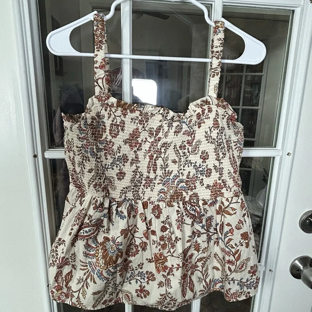 Old Navy Floral Smocked Bodice Peplum Tank Top Womens Large Earth Tones Boho - Picture 6 of 12